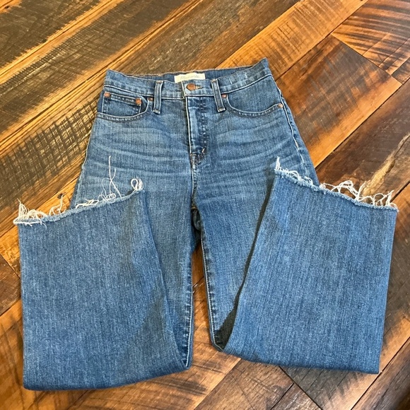 Madewell Slim Wide-Leg Crop Jeans Blue Raw Hem Size 23 - Picture 8 of 13